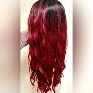 Long Hair Burgundy Wig